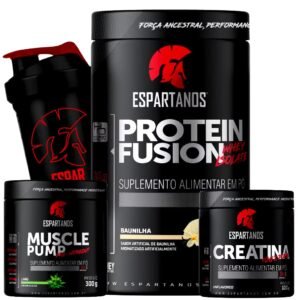 Kit Whey Protein Isolado Fusion + Pré-Treino Muscle Pump + Creatina Pura + Coqueteleira de Brinde